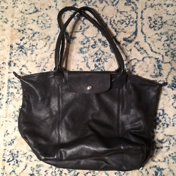 COPY - Longchamp Le Pilage Cuir Black Leather Tote $530 - Picture 6 of 12